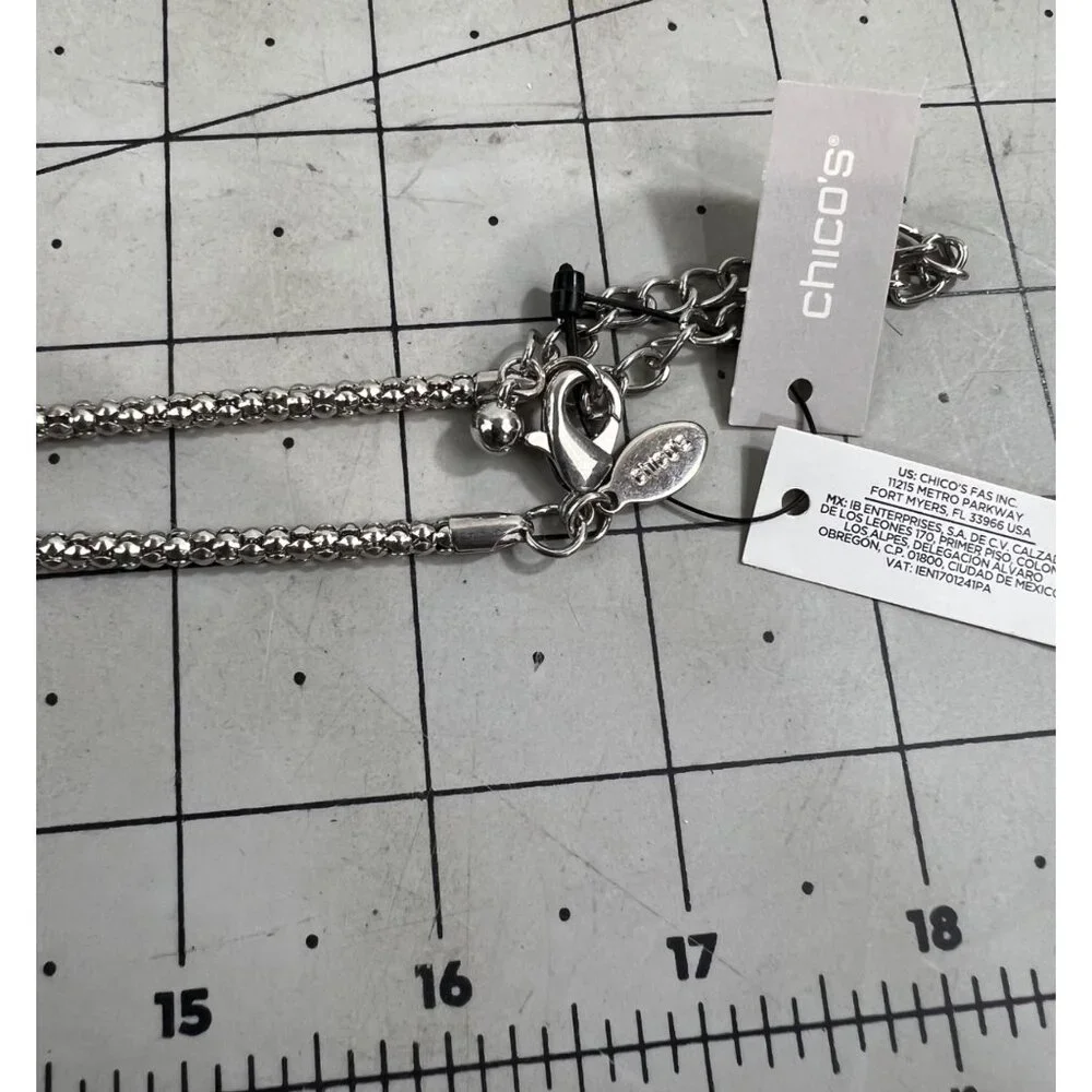 Chico's Silver-Tone Crystal Drop Lariat Necklace Adjustable Lobster Clasp NEW - Picture 6 of 7